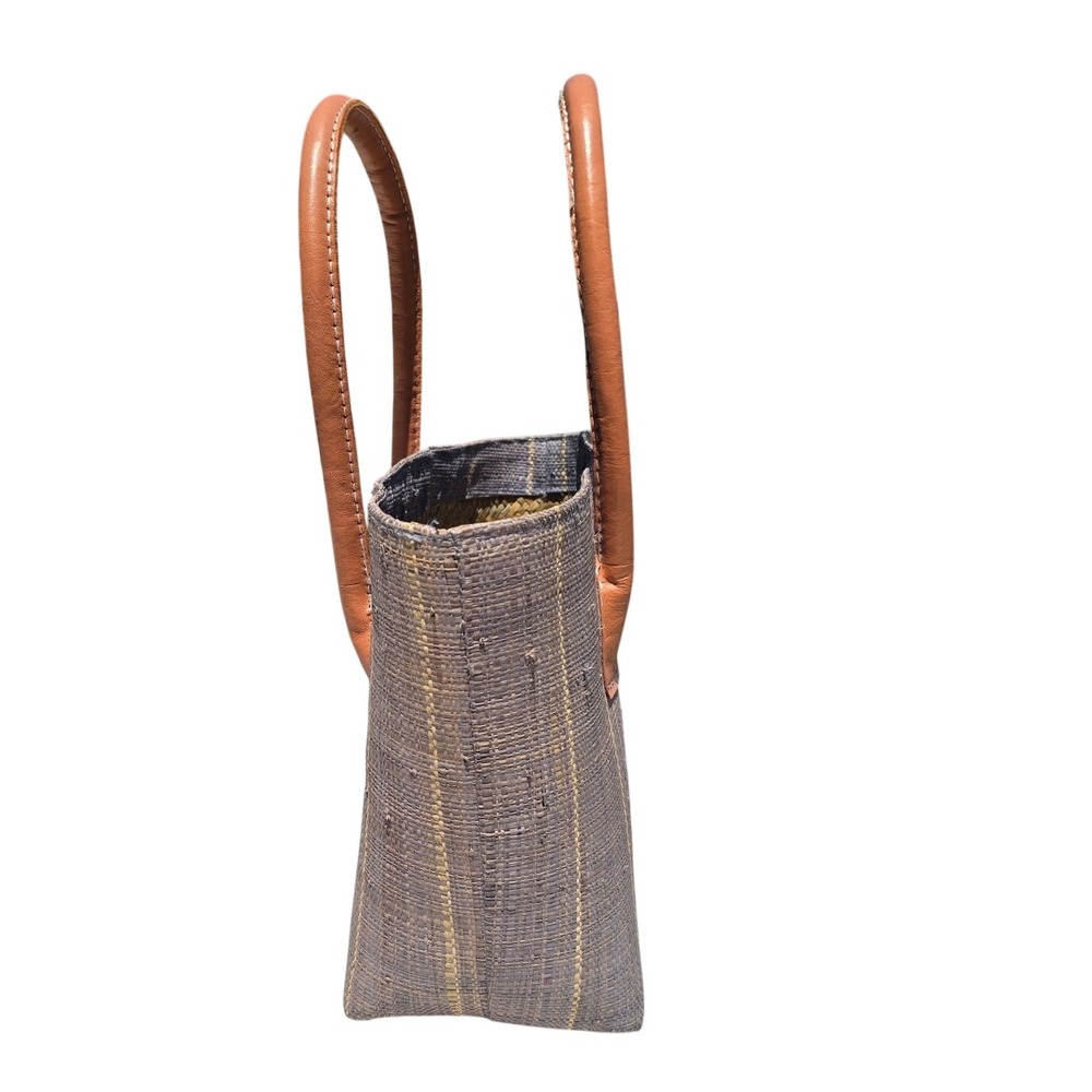 Shebobo San Francisco Raffia neutral tone Tote Bag Leather handmade Madagascar M - Picture 3 of 8
